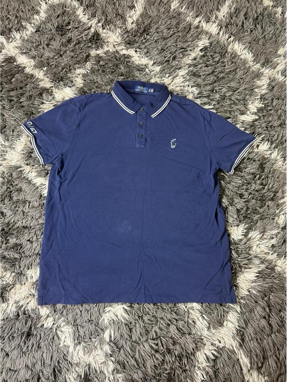 Polo Ralph Lauren Men XL Blue White Pique Polo Shirt Short Sleeve 0/67 Big Pony